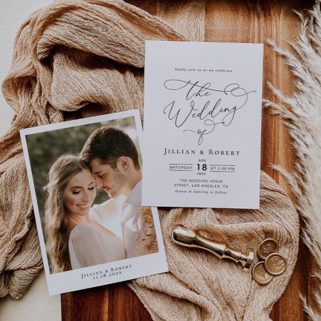 black and white elegant script wedding invitation (Creator Uploaded)