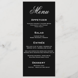 Black and White Elegant Script Wedding Menu Card