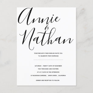 Black and White Elegant Script Wedding Postcard