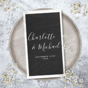 Black And White Elegant Signature Script Wedding Napkin