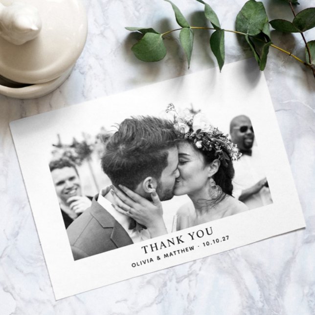 Black and white elegant simple clean photo wedding thank you card (Creator Uploaded)