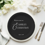 Black and white elegant simple monogram printed paper plate<br><div class="desc">Black and white elegant simple minimalist wedding monogram printed paper plates template bride and groom names wedding plates personalised tableware decor</div>