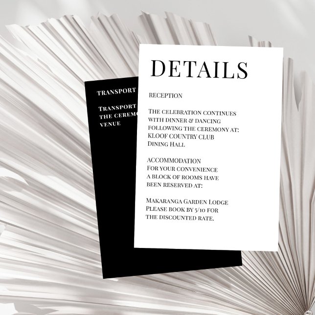 Black and white elegant simple wedding details enclosure card (Black and white elegant simple wedding card details enclosure card wedding invitation suite)