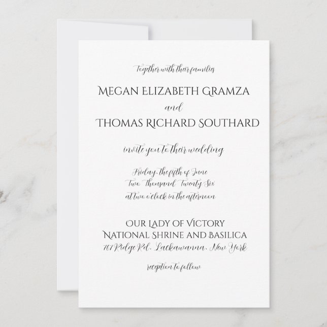 Black and White Elegant Simplicity Wedding Invite (Front)
