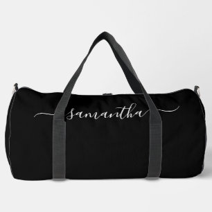 Black and White Elegant Swash Signature Name Duffle Bag
