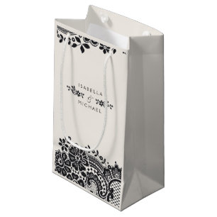 Black and white elegant vintage lace wedding favou small gift bag