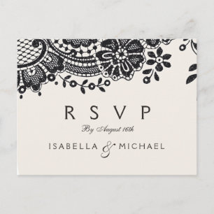 Black and white elegant vintage lace wedding RSVP Invitation Postcard