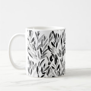 Black and white elegant watercolor natural leaves coffee mug