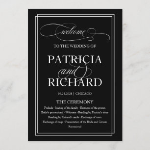 Black And White Elegant Wedding Ceremony Program Programme