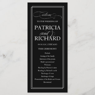 Black And White Elegant Wedding Ceremony Program Programme