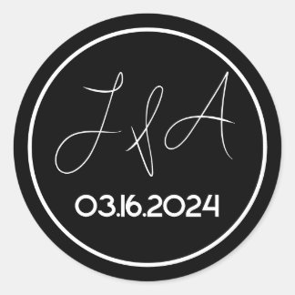 Black And White Elegant Wedding Classic Round Sticker