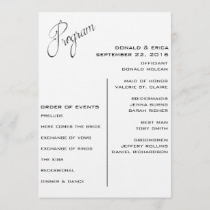 Black and White Elegant Wedding Program Programme