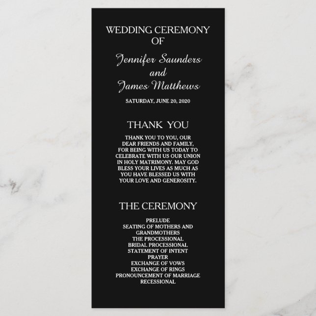 Black and White Elegant Wedding Programs Programme (Front)