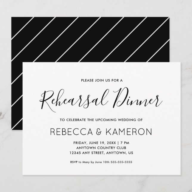 Black and White Elegant Wedding Rehearsal Dinner Invitation (Front/Back)