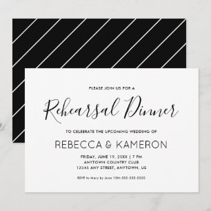 Black and White Elegant Wedding Rehearsal Dinner Invitation