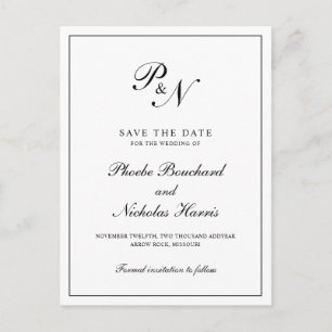 Black and White Elegant Wedding Save the Date Announcement Postcard