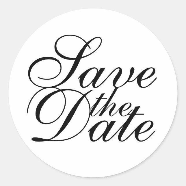 Black and White Elegant Wedding Save the Date Classic Round Sticker (Front)