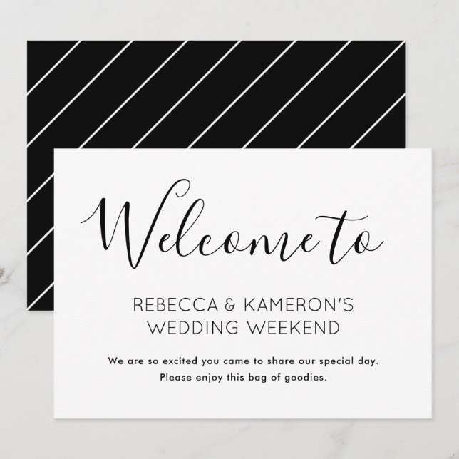 Black and White Elegant Wedding Welcome Invitation (Front/Back)