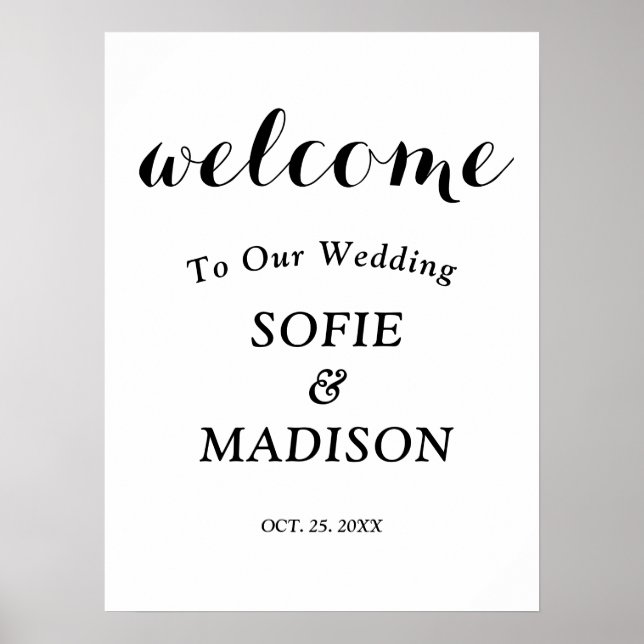 Black and white elegant Wedding Welcome  Poster (Front)