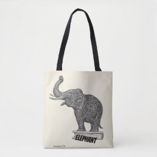 Black and white elephant drawing, 1935 tote bag