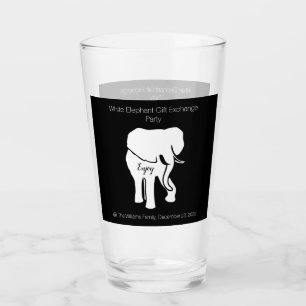 Black and White Elephant Gift Exchange Custom Text Glass