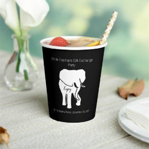 Black and White Elephant Gift Exchange Custom Text Paper Cups