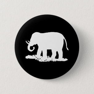 Black and White Elephant Silhouette 6 Cm Round Badge