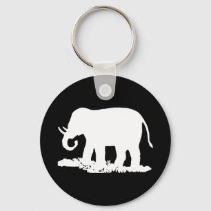 Black and White Elephant Silhouette Key Ring