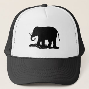 Black and White Elephant Silhouette Trucker Hat