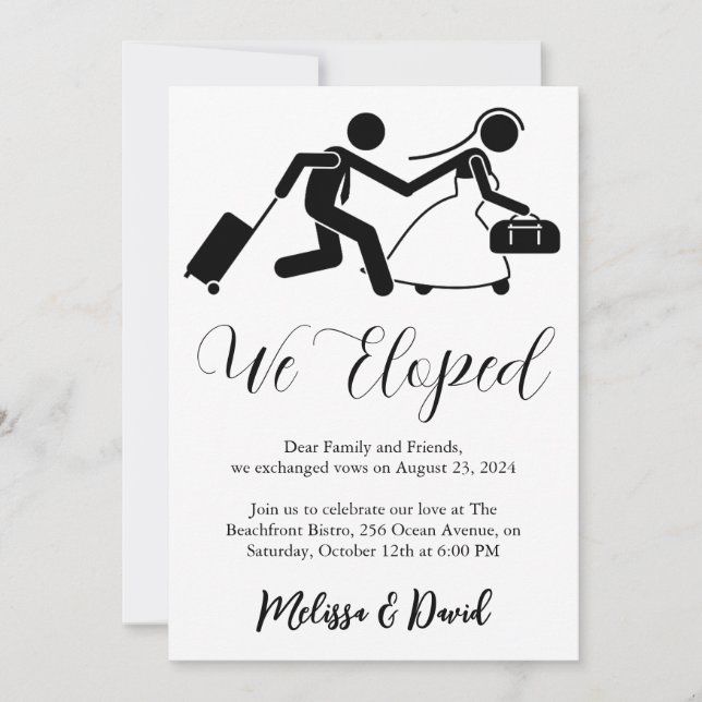 black and white elopement reception invitation (Front)