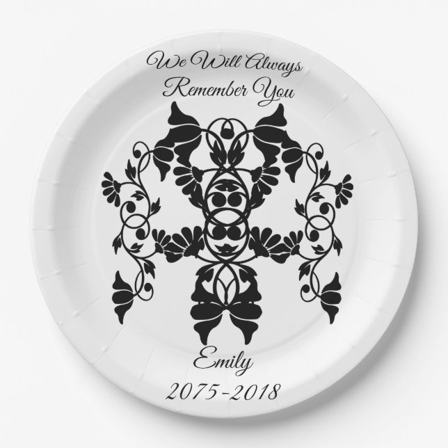 Black and White Embellishing Flowers for Funeral Paper Plate (Front)