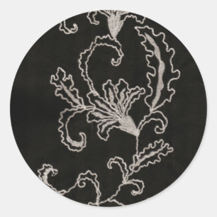 Black and White Embroidery Classic Round Sticker
