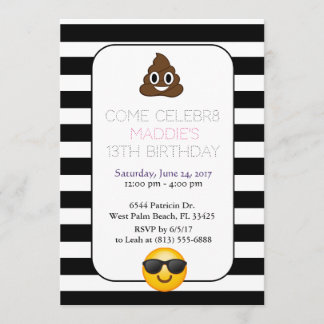 black and white emoji birthday invitation