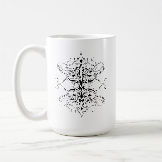 Black and White Empire Tribal Design Coffee Mug (Left)