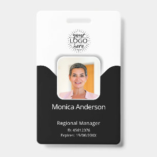 Black and White Employee Photo ID Name QR Bar Code Badge