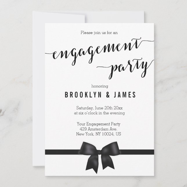 Black And White Engagement Party Invitations (Front)