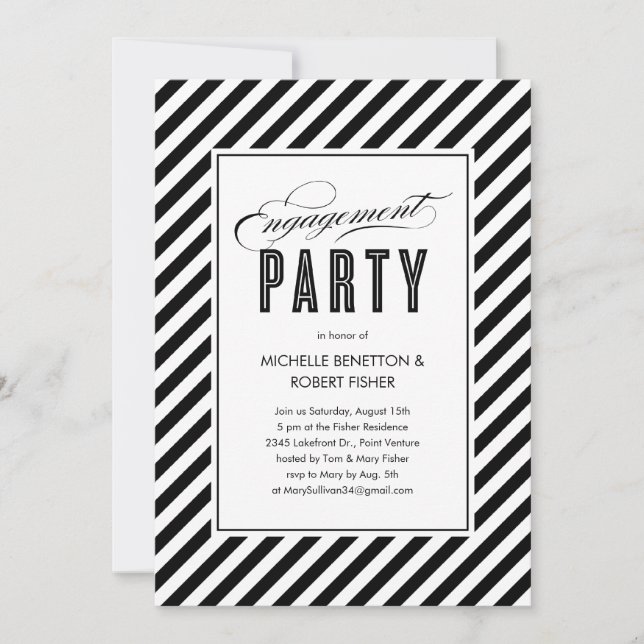 Black and White Engagement Party Invitations (Front)