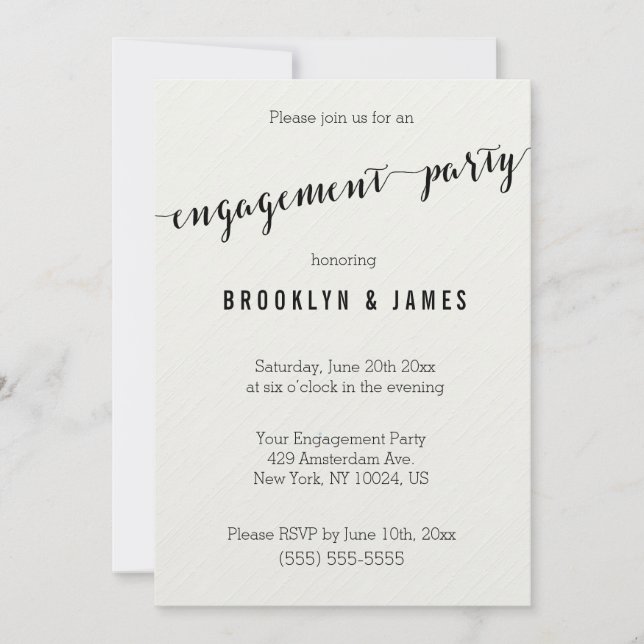 Black And White Engagement Party Invitations (Front)