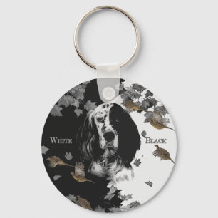 Black and white English setter Key Ring