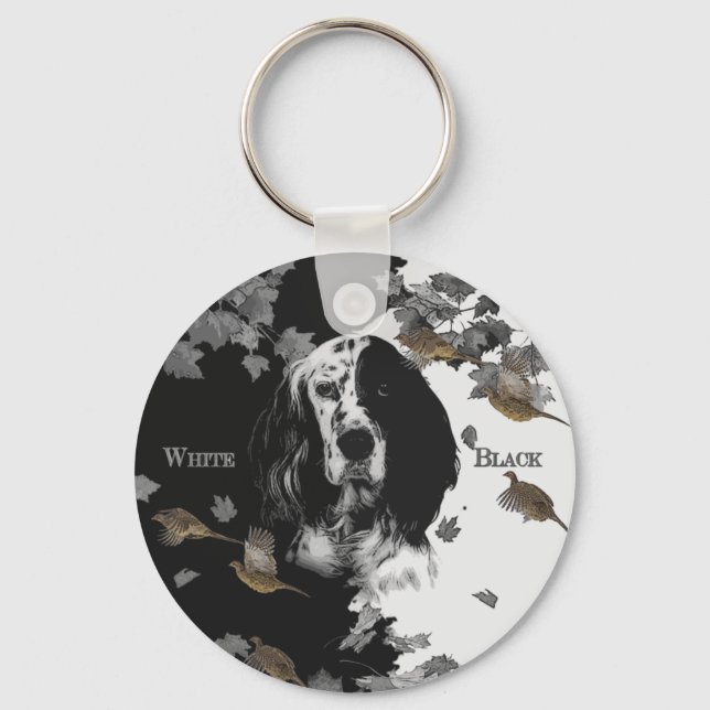 Black and white English setter     Key Ring (Front)