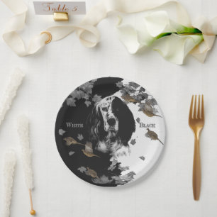 Black and white English setter Paper Plate
