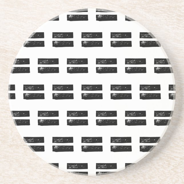 Black and White "Equals" Math Symbol Lino Cut Coaster (Front)