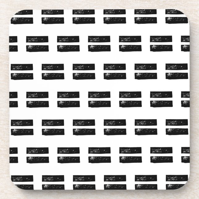 Black and White "Equals" Math Symbol Lino Cut Coaster (Front)