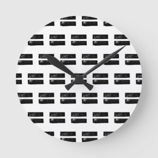 Black and White "Equals" Math Symbol Lino Cut Round Clock