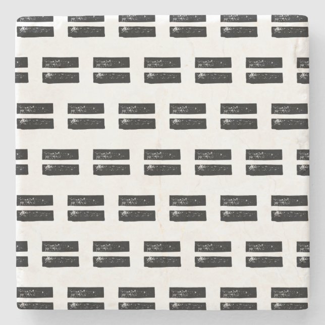 Black and White "Equals" Math Symbol Lino Cut Stone Coaster (Front)