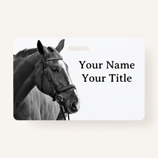 Black and White Equestrian Horse ID ID Badge (Front)