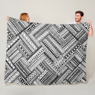Black and White Ethinic Mix Pattern Fleece Blanket