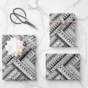 Black and White Ethinic Mix Pattern Wrapping Paper Sheet