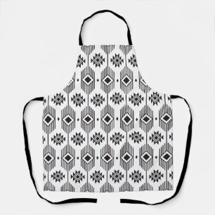 Black and white ethnic ikat geometric pattern apron