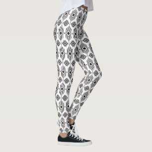 Black and white ethnic ikat geometric pattern leggings